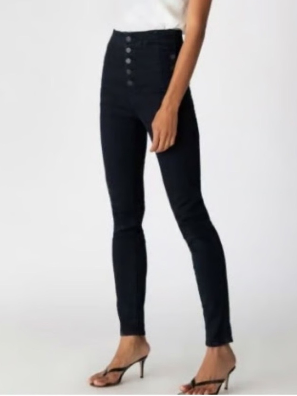 J Brand Natasha Women's High-Rise Skinny Jeans in Black Button Detail size 27